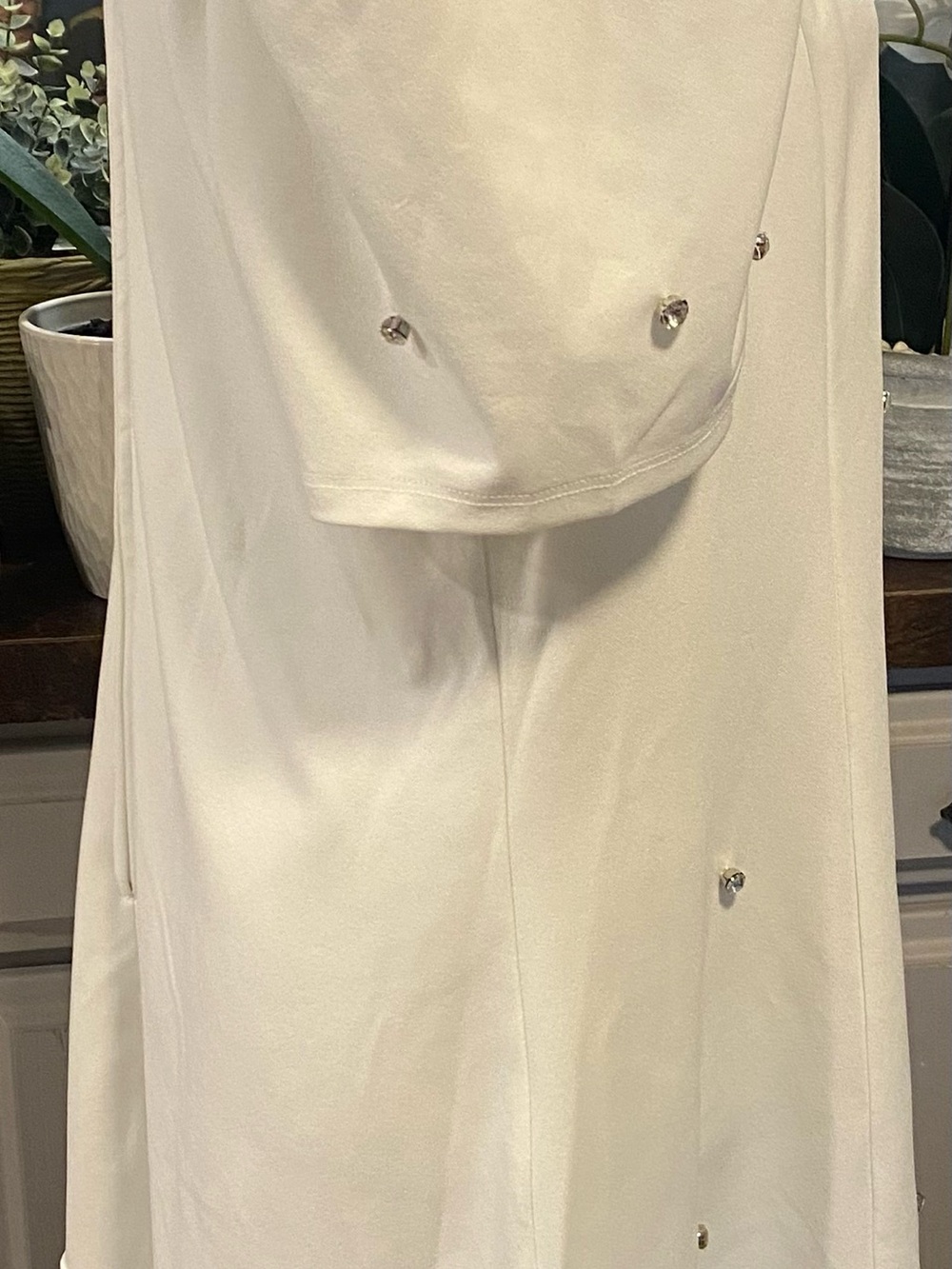 NWT Crystal Doll White Mini Dress with Puff Sleeves and Rhinestones Accents - Picture 4 of 11
